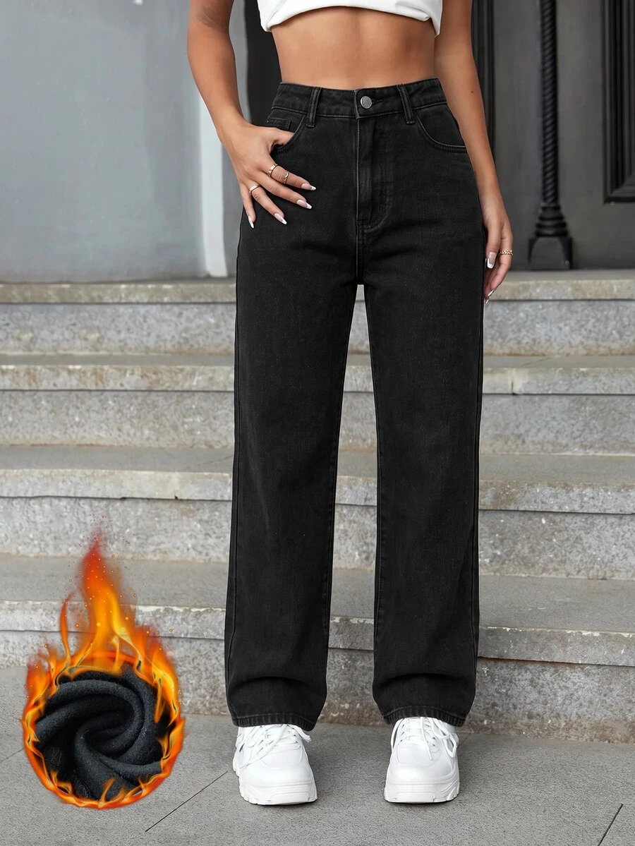 Jeanoix Summer High Waist Straight Leg Jeans - Black - View 1