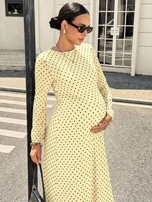MaterniWear 孕婦波點休閒日常夏季旅行洋裝 - 黃色 - 查看 9