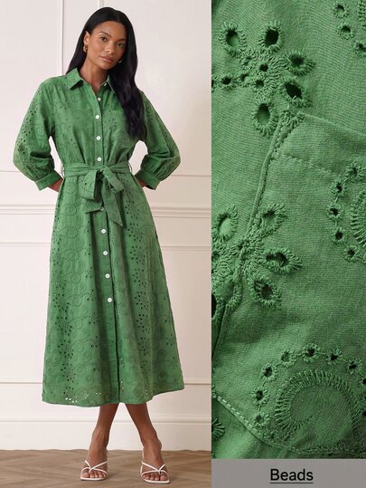 Lilora Women's Elegant Premium Pure Cotton Button-Front Long Sleeve Midi Dress, High-End Fashion Versatile Elegant Dress, Suitable For Commute, Daily Casual, Outings, Gatherings, Dates, Parties, Leisure, Trips, Holidays, Autumn, Winter, Holiday Travel