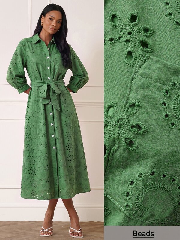 Lilora Women's Elegant Premium Pure Cotton Button-Front Long Sleeve Midi Dress, High-End Fashion Versatile Elegant Dress, Suitable For Commute, Daily Casual, Outings, Gatherings, Dates, Parties, Leisure, Trips, Holidays, Autumn, Winter, Holiday Travel