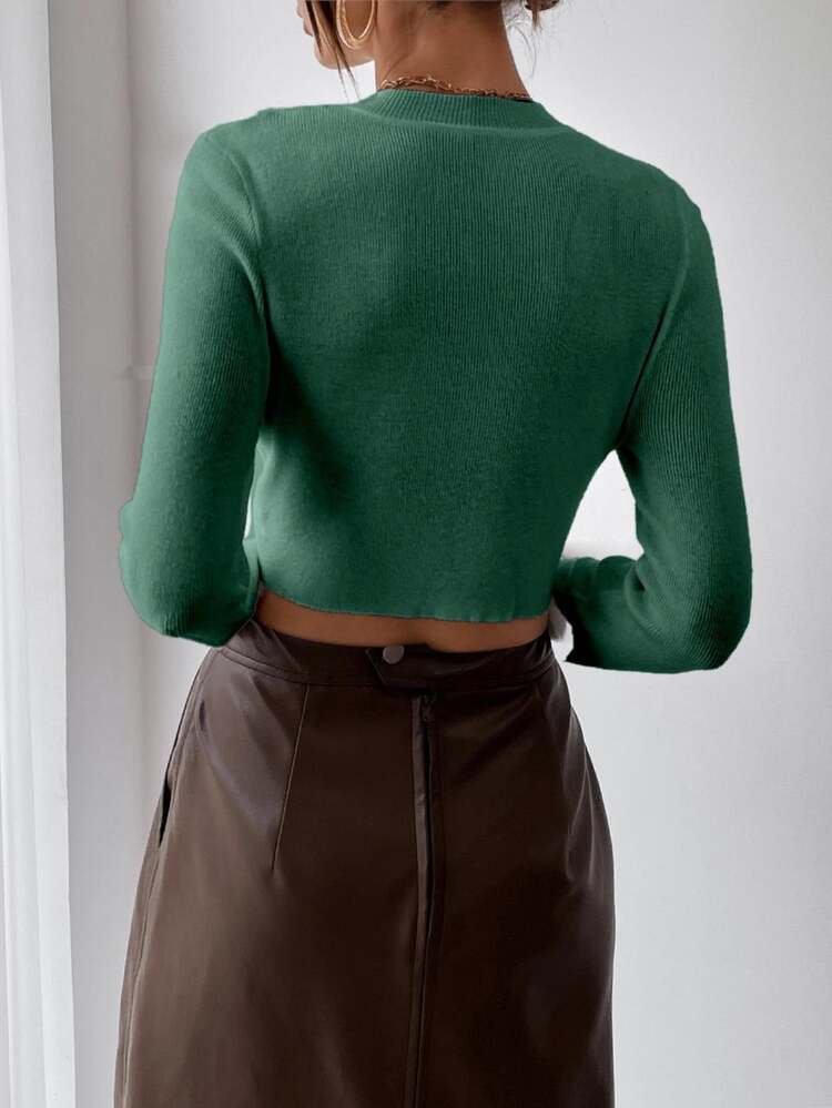 SHEIN Y2K Daily Comfortable Long Sleeve Sweater Commute Retro - Dark Green - View 2