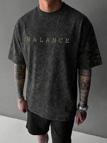 Manfinity Dauomo Men's Fashionable Heart & Brain Balance Line Print Round Neck T-Shirt, Versatile For Summer - Multicolor - View 3