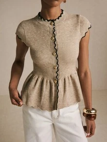 Poéselle Cardigan Wanita Berlipit Warna Blok, Kasual, Serbaguna untuk Aktivitas Sehari-hari - Light Grey - View 2