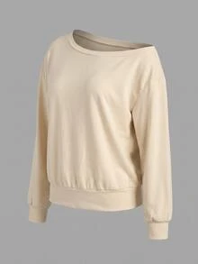 Sweetra Women's Sports Yoga Outdoor Gym Long Sleeve Asymmetric Shoulder Sweatshirt Loose Casual - Yellow - View 5
