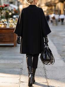EMERY ROSE Women's Solid Color Casual Versatile Daily Travel Overcoat - Black - View 2