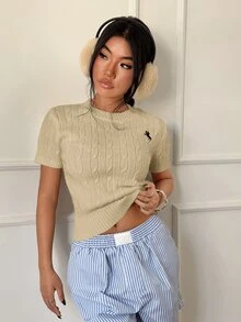 SHEIN Unity Women's Knight Graphic Casual Daily Knit Top - Khaki - View 6