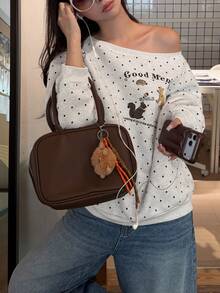 DAZY Women's Autumn/Winter Asymmetrical Shoulder Polka Dot Print Casual Sweatshirt - Light Grey - View 5