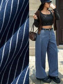 Rivivi Festival Plus Size Women's Blue Non-Stretch Striped Straight Leg Denim Pants - Dark Wash - View 7