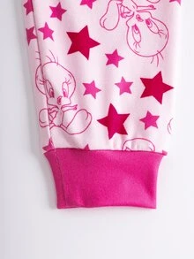 LOONEY TUNES X SHEIN 女童字母印花長袖T恤與長褲家居服套裝 - 粉色 - 查看 5