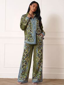 Lilora 女款優雅高端花卉兩件套，時尚百搭優雅兩件套，適合通勤、日常休閒、外出、聚會、約會、派對、休閒、度假、秋冬假期旅行穿著 - 彩色 - 查看 5