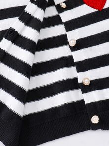 SHEIN Young Girl Loose Casual Minimalist Comfortable Round Neck Striped Pattern Cardigan Sweater Pants 2 Pieces Set Autumn Kids - Black and White - View 8