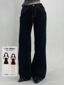 Dazy Tall Women's Black And White Jeans With Contrast Stitching Summer School Everyday Casual Street - Black - View 1