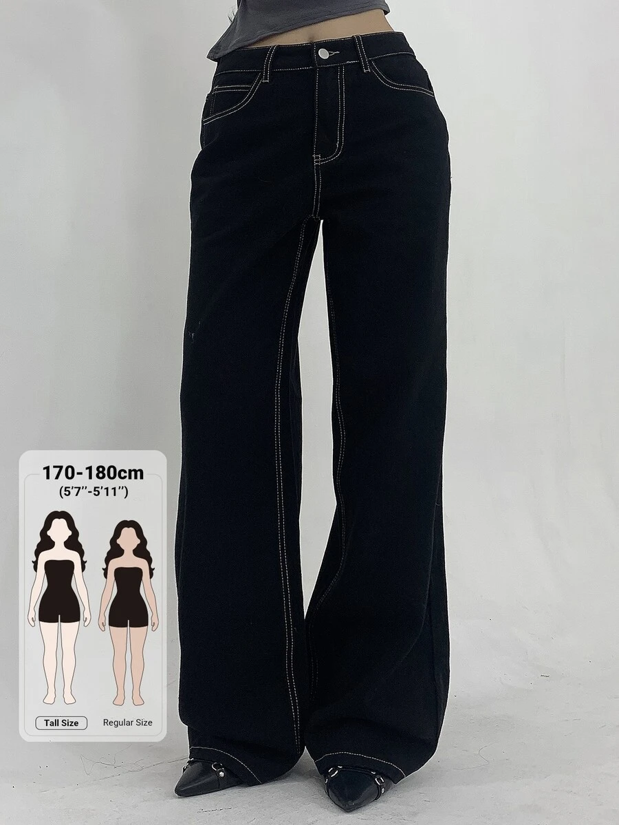 Dazy Tall Women's Black And White Jeans With Contrast Stitching Summer School Everyday Casual Street - Black - View 1