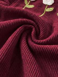 SHEIN 新生女嬰可愛百搭休閒粉色彩虹刺繡連身褲，適合兒童春、夏、秋、冬穿著 - 酒紅色 - 查看 4