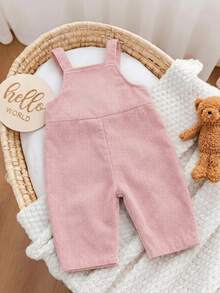 SHEIN 新生女嬰可愛百搭休閒粉色彩虹刺繡連身褲，適合兒童春、夏、秋、冬穿著 - 淺粉色 - 查看 2