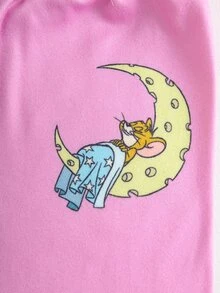 TOM & JERRY X SHEIN Young Girl Letter Print Short Sleeve T-Shirt And Long Pants Loungewear Set - Pink - View 5