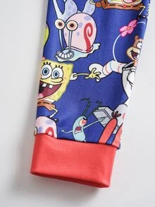 SpongeBob SquarePants | SHEIN Tween Boy Cartoon Print Short Sleeve Top And Fitted Long Pants Loungewear Set - Blue - View 6