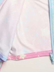 SHEIN 兒童青少年女孩彩虹星星印花針織三件套：長袖半拉鍊小立領上衣、露背細肩帶背心與單車褲運動套裝，返校穿搭 - 彩色 - 查看 8