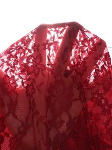 Rometta Plus Size Velvet Contrast Lace Cold Shoulder Top, Extra Long Bell Sleeves, Women's Blouse For Halloween, Red Party Evening Summer Goth Elegant - Burgundy - View 8