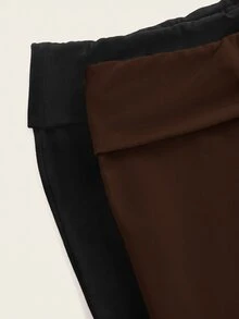 SHEIN EZwear 2件組女款休閒極簡高腰摺疊寬腿直筒長褲，適合夏季 - 彩色 - 查看 7