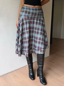 SHEIN Elegant Versatile Slimming Plaid Skirt For Women - Multicolor - View 4