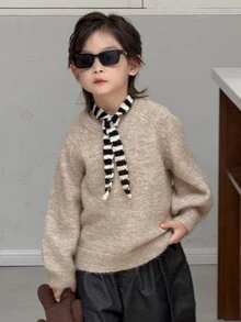 Dazy Kids Boys (Small) V-Neck Long Sleeve Casual Loose Thick Inner Layer Sweater, Autumn/Winter - Apricot - View 8