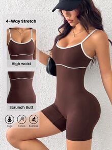 StreetHx Slim Fit Camisole Sports Sporty Athleisure Romper Gym Pilates Coffee Brown Summer - Brown - View 1