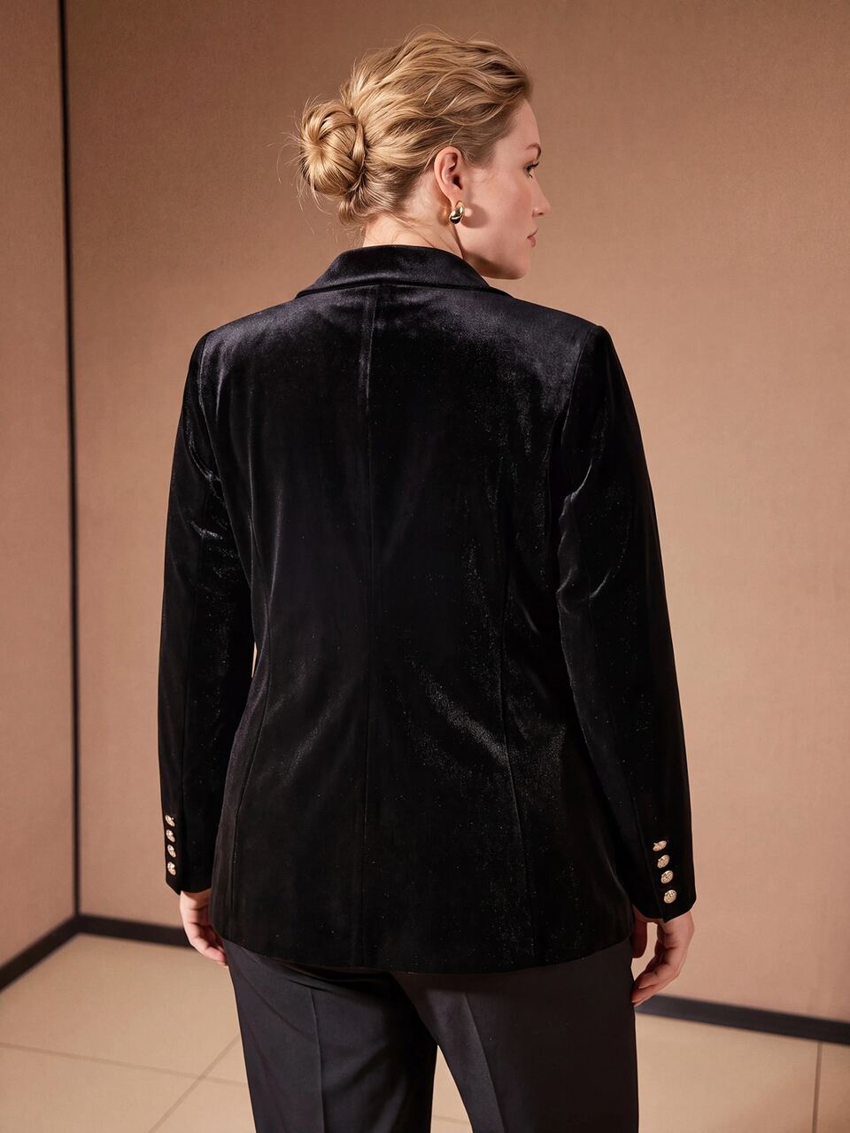 MOTF PLUS SIZE WOMEN'S AUTUMN/WINTER VELVET DOUBLE-BREASTED FITTED BLAZER