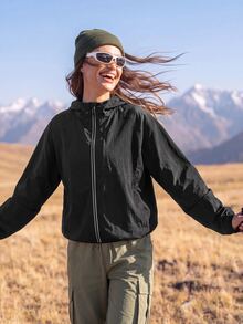 In My Nature Women's Solid Color Zipper Casual Daily Sun Protection Jacket - Black - View 11