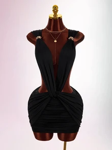 Amplova Women's Twisted Backless Mini Dress Suitable For Banquet And Party - Black - View 10
