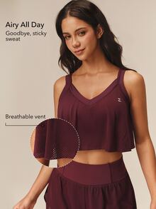 OutZeal Women Sports Tank Casual Gym Workout Breathable Vent Bra-In With Removable Pads Cropped T-Shirt - Burgundy - View 2
