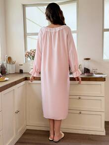 Snug Reverie Standard Size Fashion Women's Long Loungewear Dress - Pink - View 2