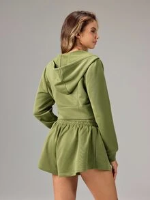 OutZeal Women Sports Jacket Casual Workout Gym Cropped Zip Up Hooded Jacket - Green - View 7