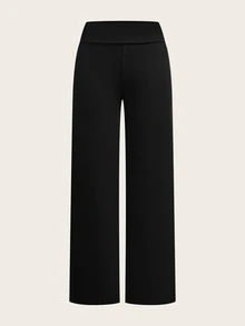 SHEIN EZwear 2件組女款休閒極簡高腰摺疊寬腿直筒長褲，適合夏季 - 彩色 - 查看 3