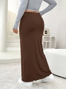 Solflare Plus Size Women's Solid Color Casual Versatile Daily Wear Skirt Fall - Brown - View 2