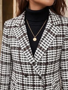 Editum Women's Houndstooth Casual Daily Overcoat - Coffee Brown - View 6