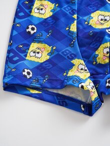 SpongeBob SquarePants | SHEIN Young Boy Letter Cartoon Print Tank Top And Hipster Underwear Set - Blue and White - View 7
