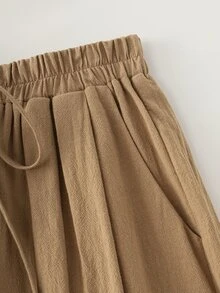 Holdful Holdful Celana Panjang Wanita Khaki Kasual Gaya Boho dari Linen untuk Acara Santai, Liburan, dan Musim Gugur - Coffee Brown - View 4