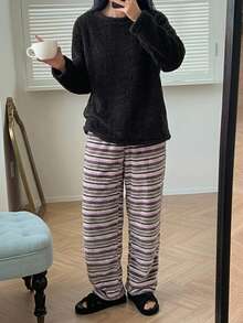 DAZY Women's Winter Warm Pajama Set With Top And Pants Fall - Black - View 3
