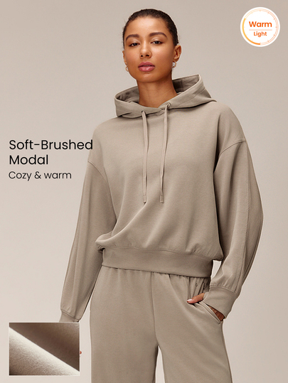 GLOWMODE Soft-Brushed Modal Cozy Vibes Relaxed Hooded Sweatshirt With Drop Shoulder Fit, Ribbed Sleeve Details & Silicone Logo Daily Casual Wear