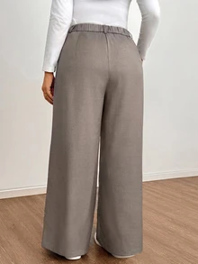 Shapeblank Plus-Size Women's Spring And Autumn Fashion Casual Loose Comfortable Everyday Basic Khaki Wide-Leg Pants,Simple Style,Women Bottom,Work Pants - Grey - View 2