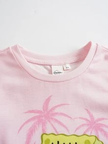 SpongeBob SquarePants | SHEIN Young Girl Cute Cartoon Graphic Print Round Neck Short Sleeve T-Shirt Comfortable - Pink - View 3