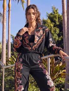 CAJUNI Women's Long Sleeve Zip-Up Floral Print Sports Jacket - Multicolor - View 5