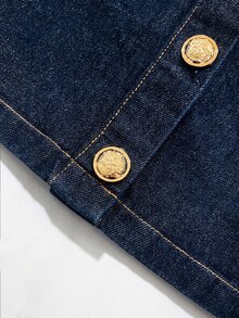GlowEve Fashion Women's Button-Front Cropped Jacket And Skirt Washed Denim Set - Dark Wash - View 5