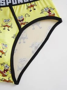 SpongeBob SquarePants | SHEIN 男士字母腰帶卡通印花休閒三角內褲 - 黃色 - 查看 5
