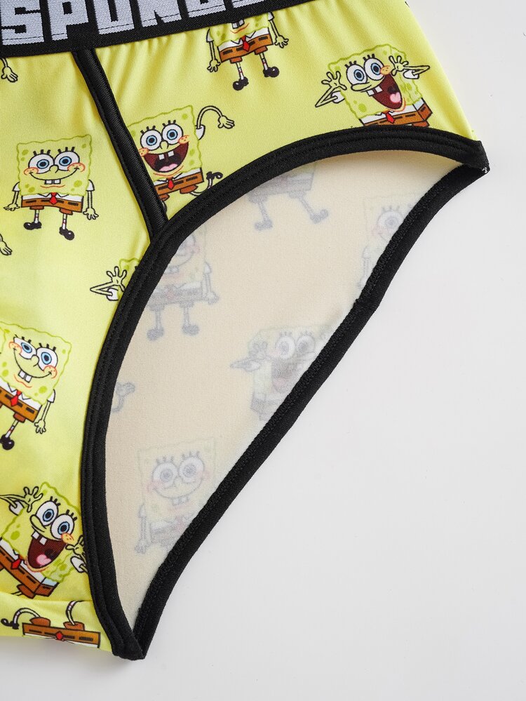 SpongeBob SquarePants | SHEIN Men's Letter Waistband Cartoon Print Casual Briefs - Yellow - View 5