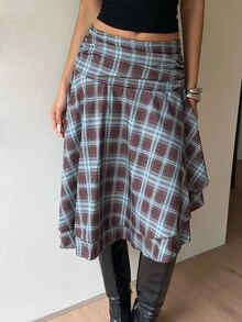 SHEIN Elegant Versatile Slimming Plaid Skirt For Women - Multicolor - View 3