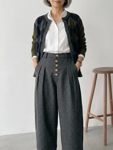 FRIFUL Women's Casual 1960s 1950s Versatile Button Pocket Pants Teachers' Day Brunch Office Grey Cold Weather Fall - Grey - View 5