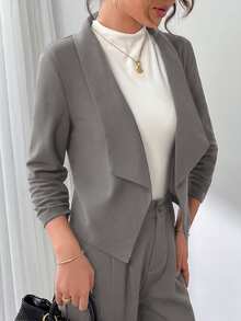 Firerie Shawl Neck Solid Black Blazer In Fall/Winter - Grey - View 5