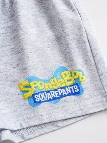 SpongeBob SquarePants | SHEIN Young Girl Cartoon Print Short Sleeve T-Shirt And Shorts Loungewear Set - Multicolor - View 7